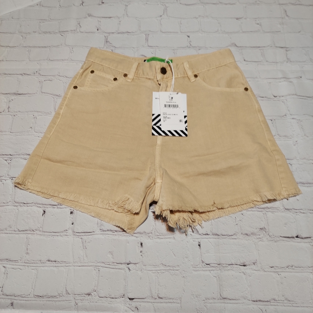 New FREE PEOPLE x Sandrine Rose Cut Off Shorts Beige Raw Hem Short Sz 24